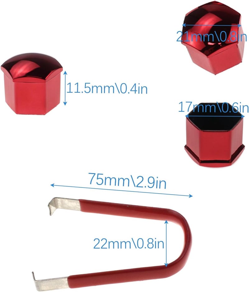 Nihfien 24pcs Wheel Nut Cap 17mm Wheel Bolt Nut Caps Covers,Universal Anti-Rust Car Tire Nut Caps Bolt Cover,Hexagonal Plastic Tire Bolt with Removal Tool (Red) - Image 2